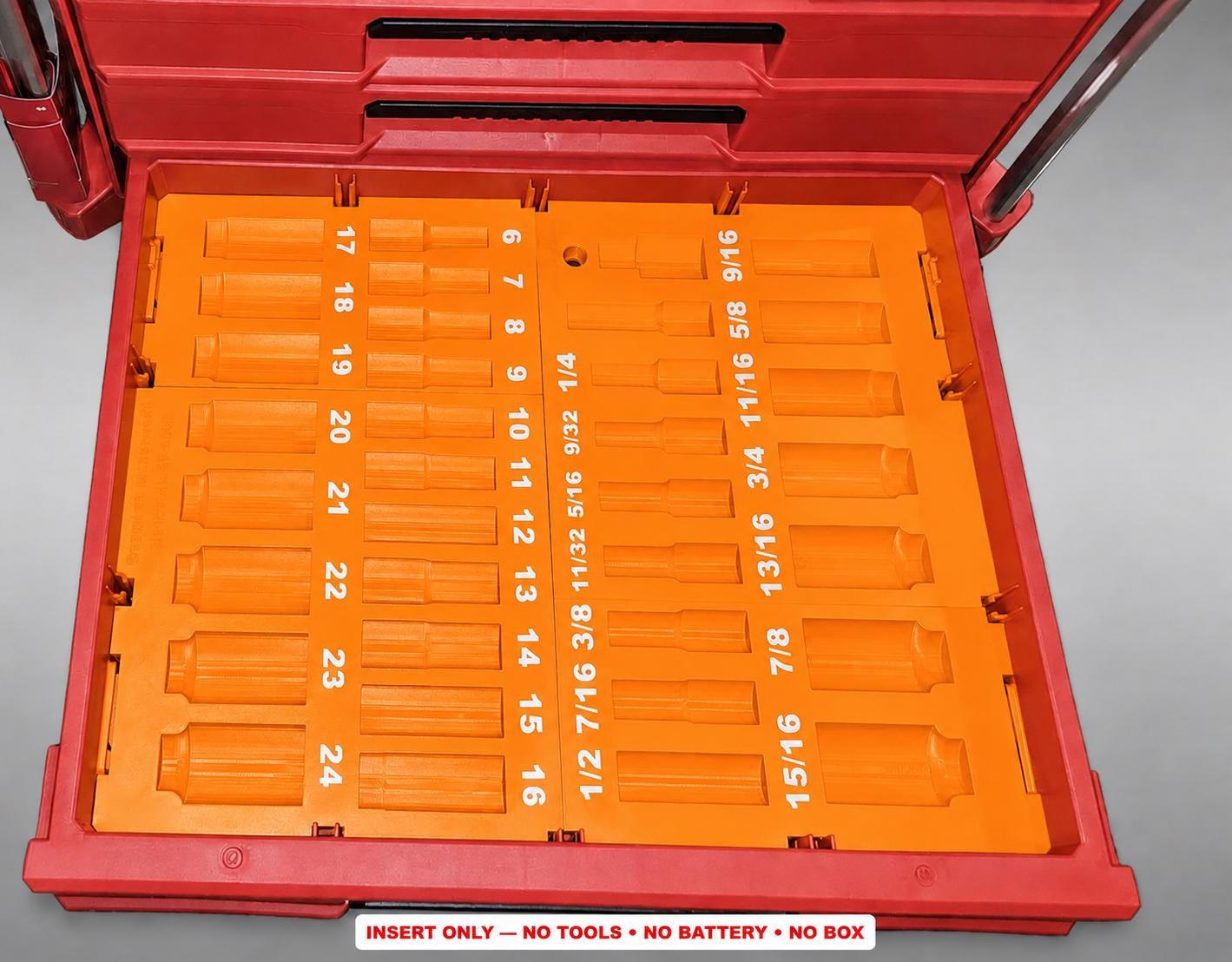Milwaukee Packout 4 Drawer Insert – 36pc 3/8" Socket Organizer ORANGE