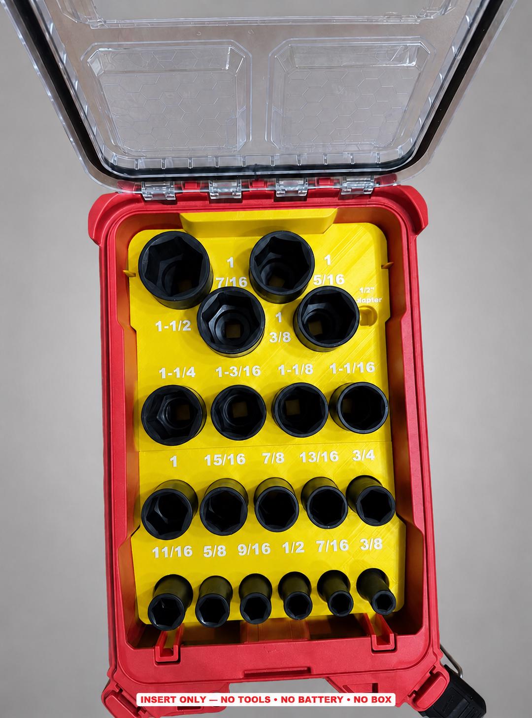 Milwaukee Packout Insert – 19pc 1/2" Deep SAE Socket Organizer YELLOW
