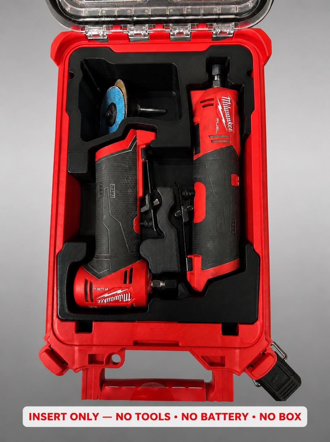 Milwaukee Packout Insert | M12 Grinder Organizer, 3D Printed Black Tool Case Insert