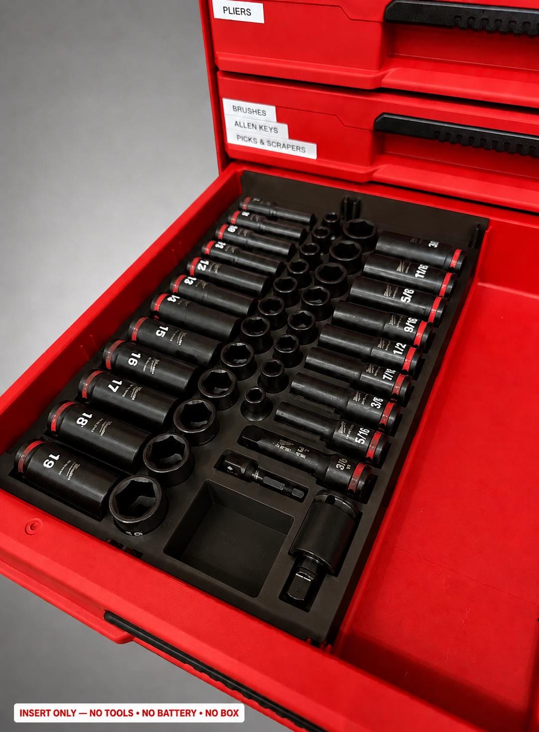 Milwaukee Packout 4 Drawer Insert – 43pc 3/8" Socket Organizer BLACK