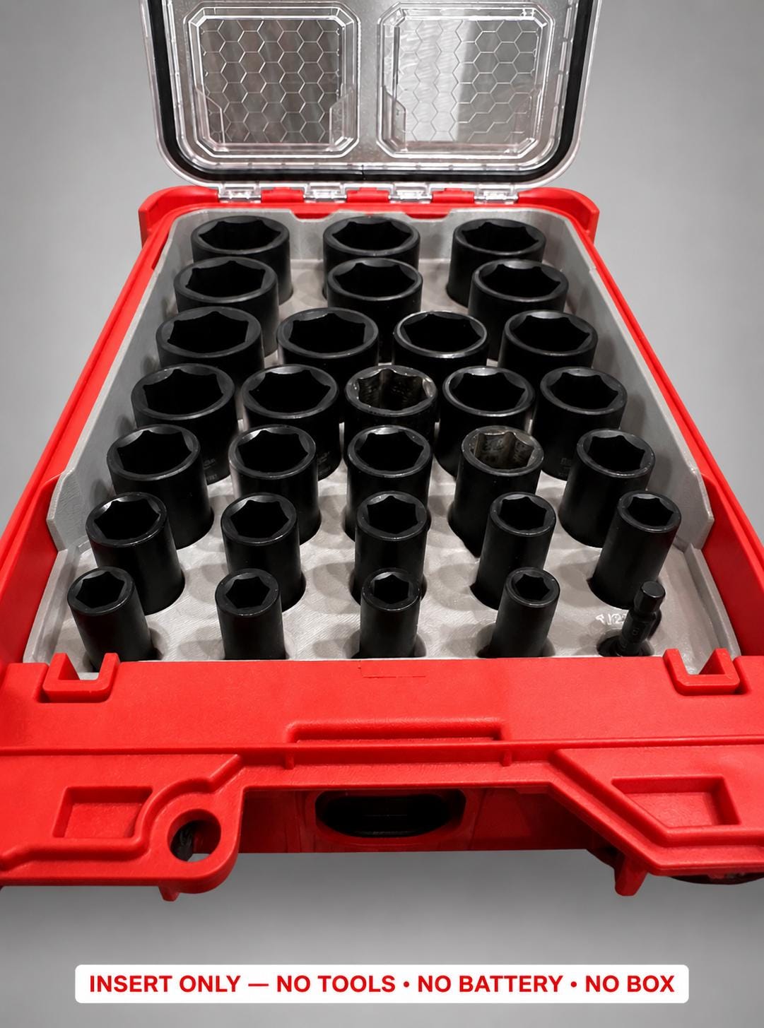 Milwaukee Packout Insert – 29pc 1/2" Deep Metric Socket Organizer GRAY