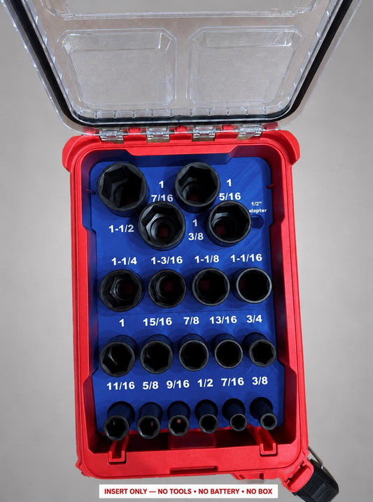 Milwaukee Packout Insert – 19pc 1/2" Deep SAE Socket Organizer BLUE