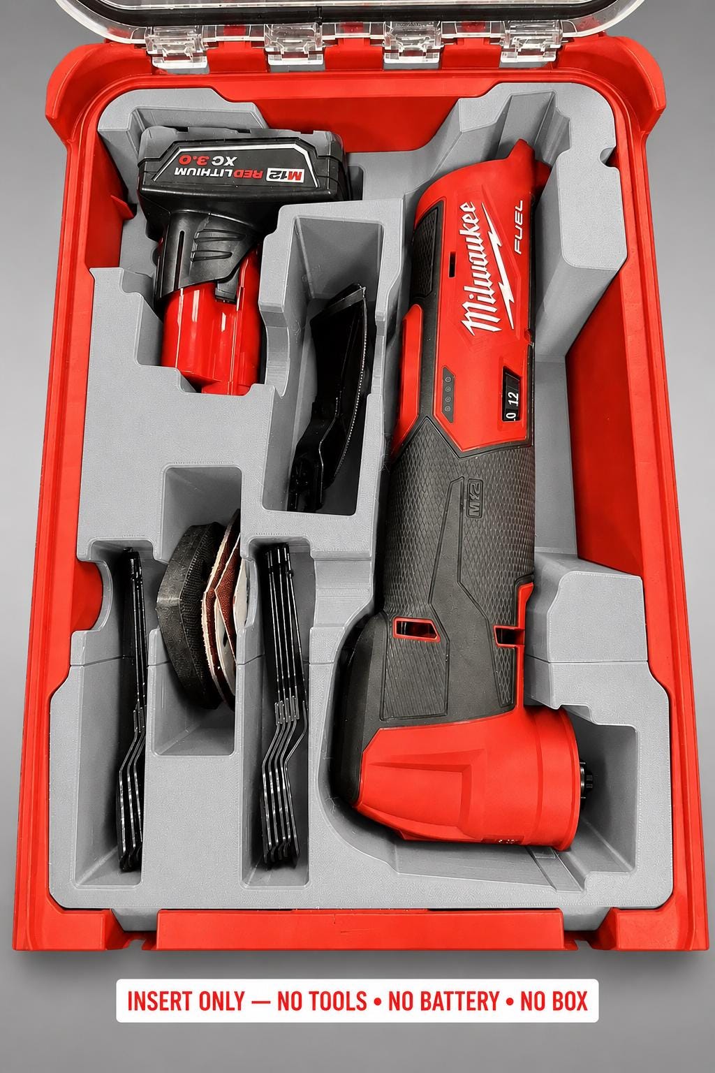 Milwaukee Packout Insert for M12 Oscillating Multi-Tool | 3D Printed Organizer | CAT.2526-20 GRAY