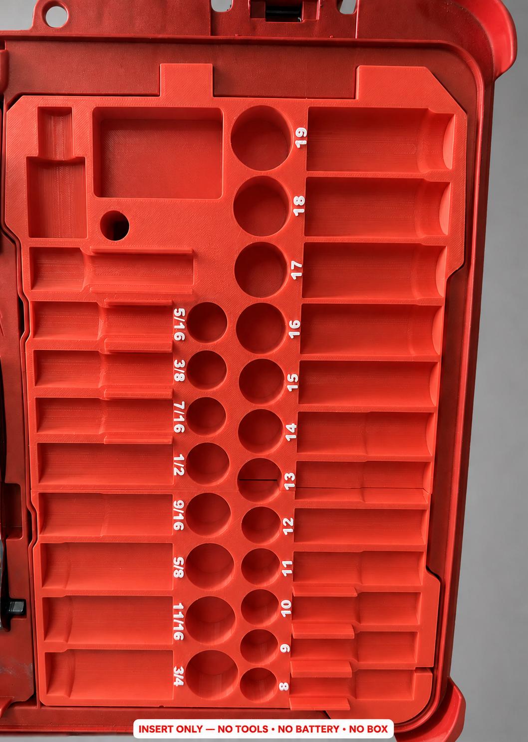Milwaukee Packout Insert – 43pc 3/8" Socket Organizer, Left Side RED