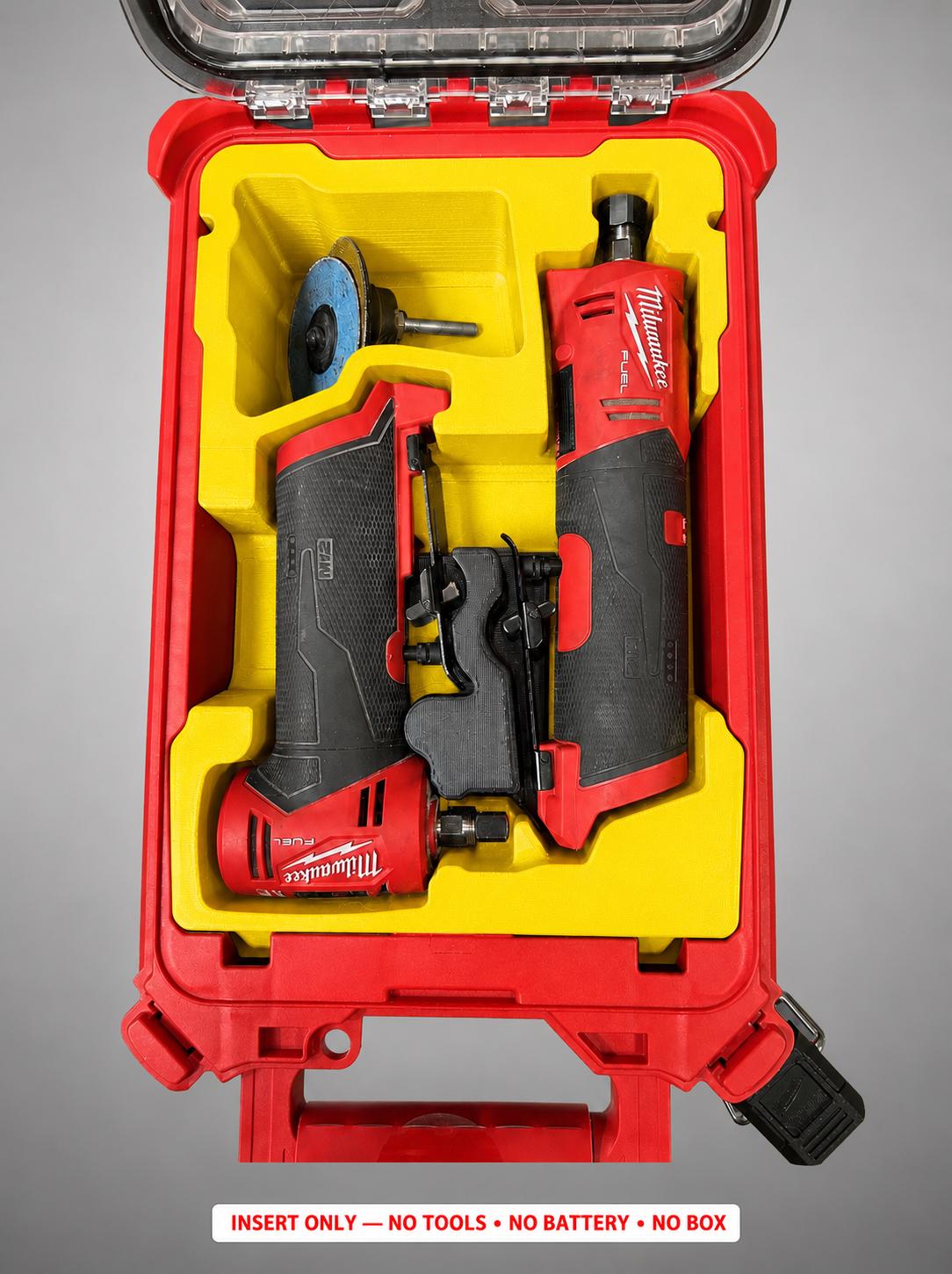 Milwaukee Packout Insert | M12 Grinder Organizer, 3D Printed Yellow Tool Case Insert