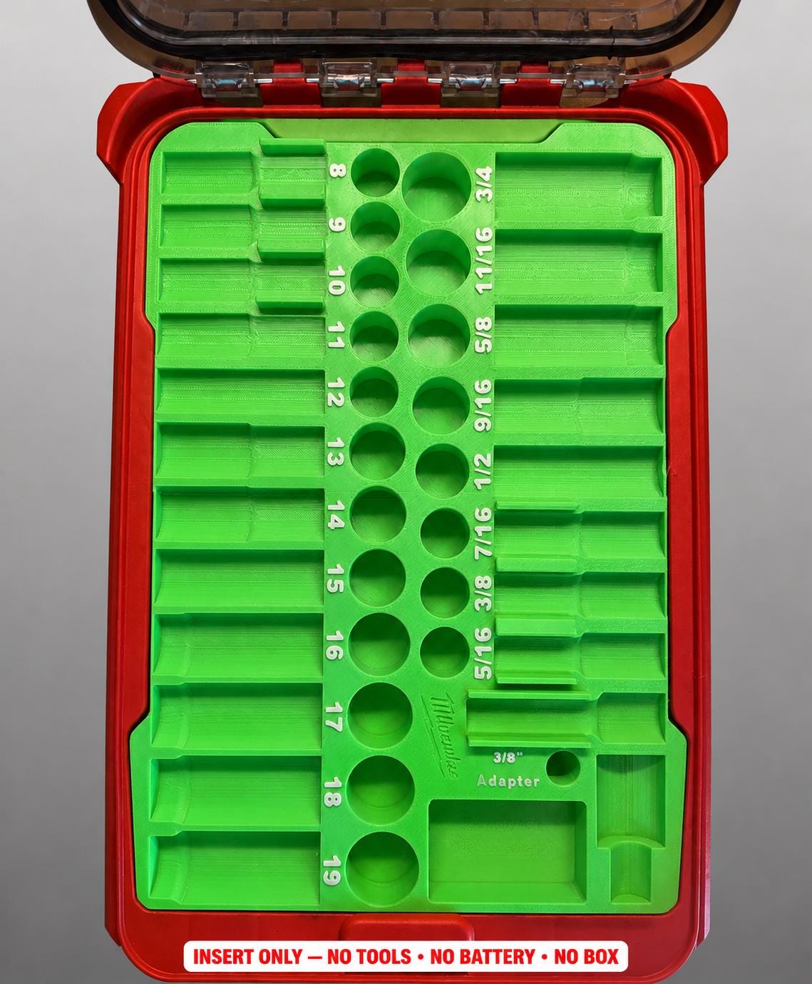 Milwaukee Packout Insert – 43pc 3/8" Impact Socket Organizer GREEN