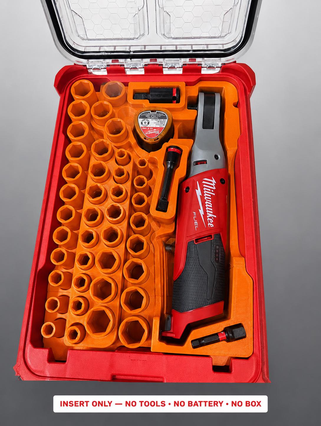 Milwaukee Packout Insert for M12 Ratchet and Socket Set | 3D Printed Organizer (Orange)
