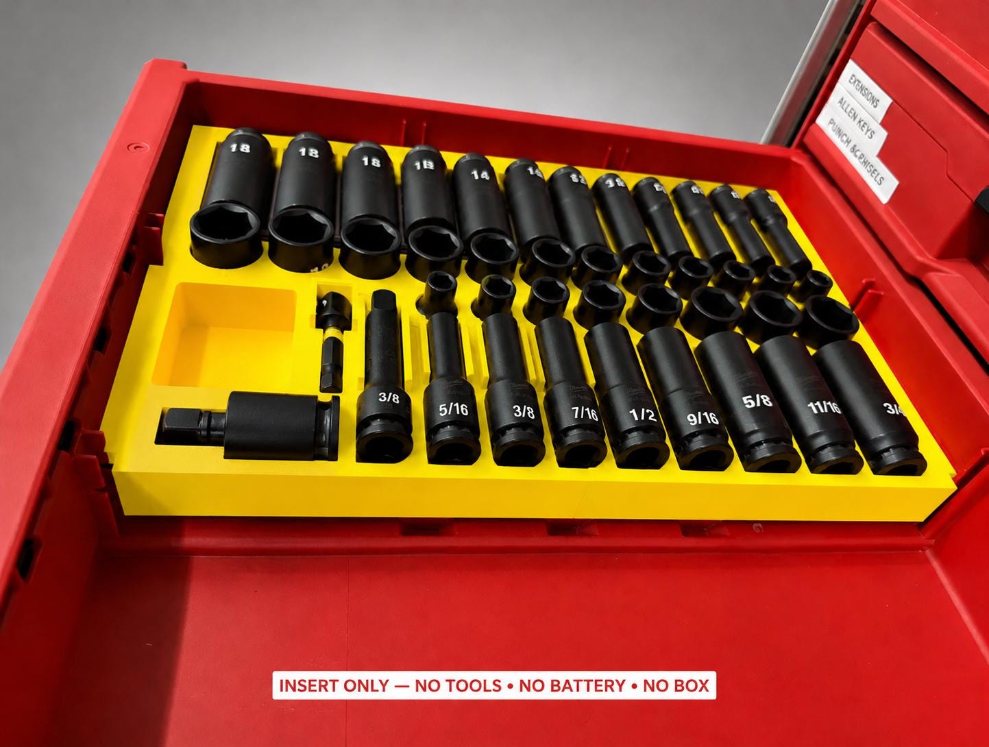 Milwaukee Packout 4 Drawer Insert – 43pc 3/8" Socket Organizer YELLOW