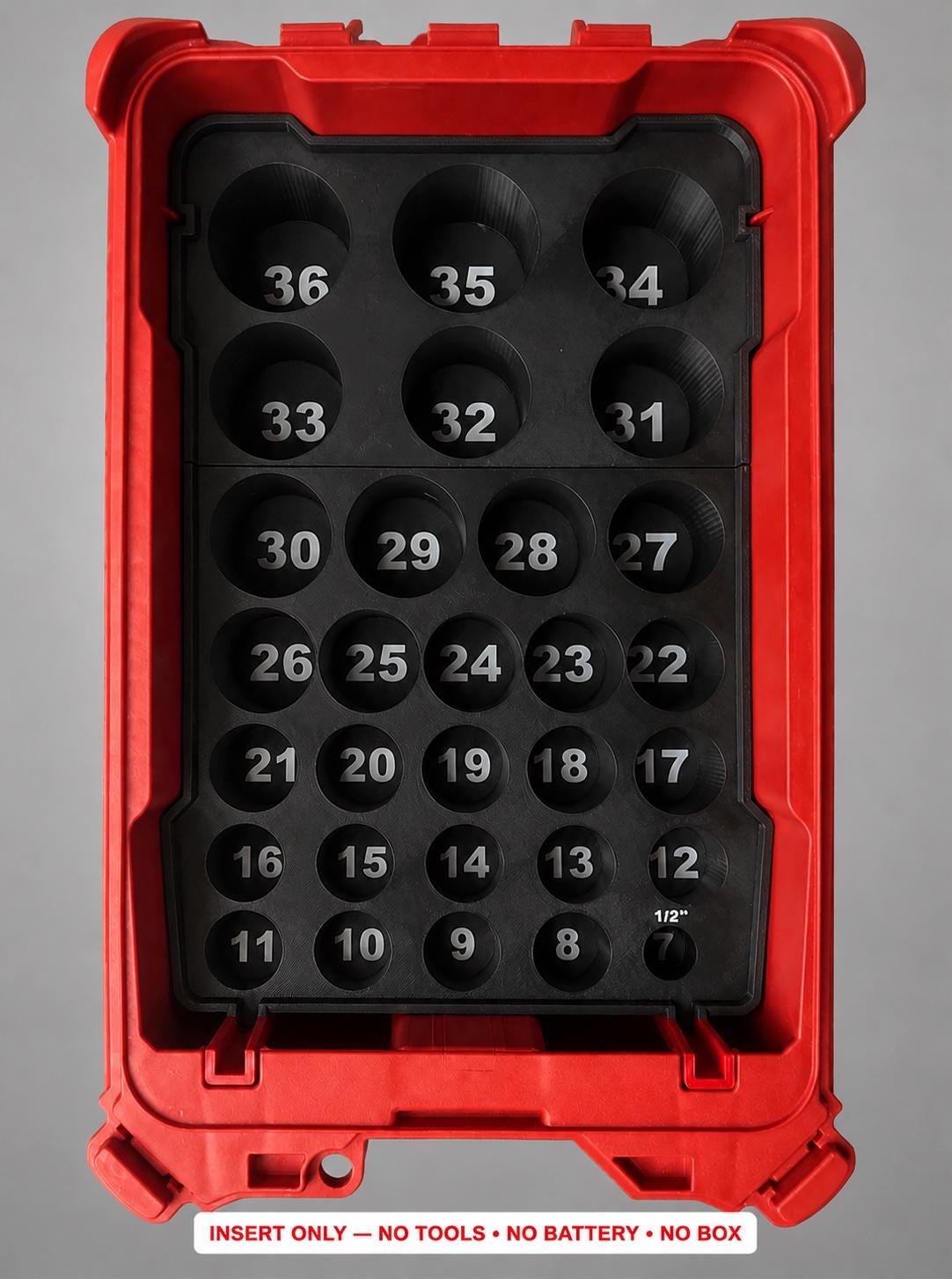 Milwaukee Packout Insert – 29pc 1/2" Deep Metric Socket Organizer BLACK