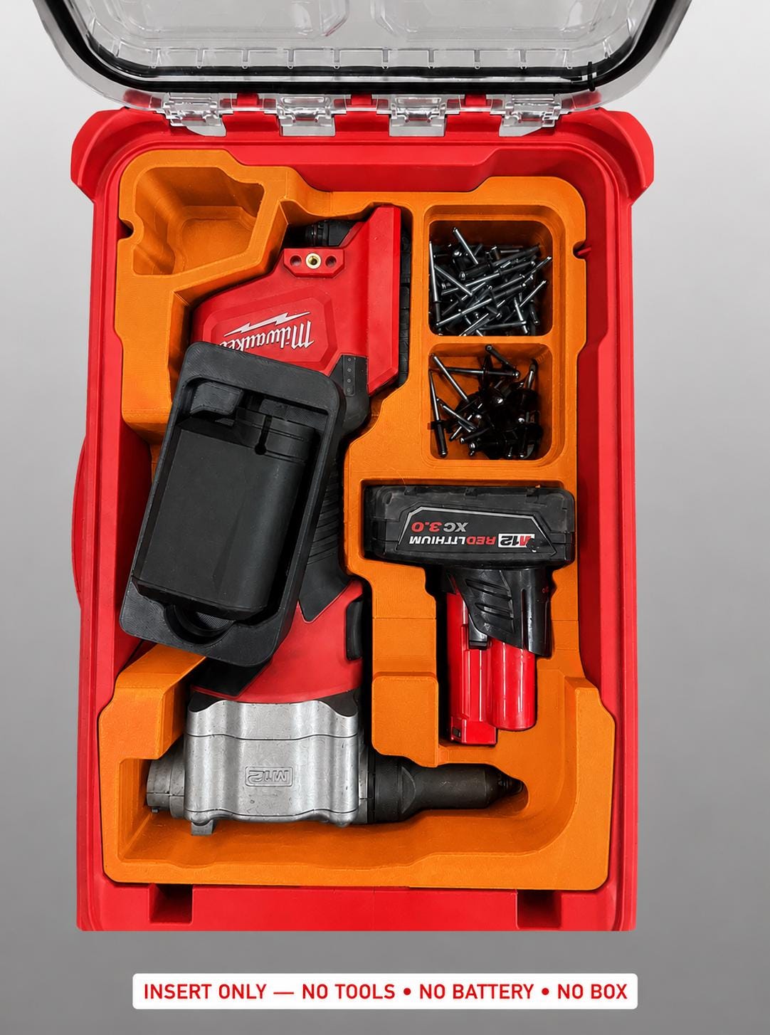 Milwaukee Packout Insert for M12 Cordless Rivet Tool |3D Printed Organizer | CAT.2550-20 ORANGE
