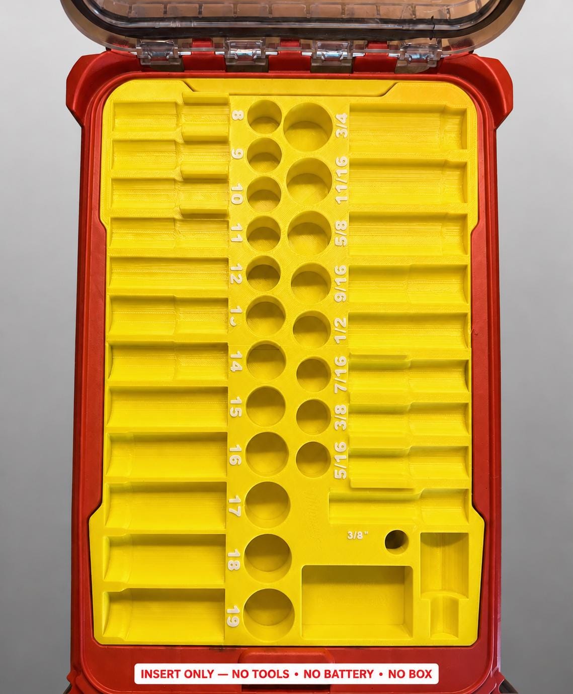 Milwaukee Packout Insert – 43pc 3/8" Impact Socket Organizer YELLOW