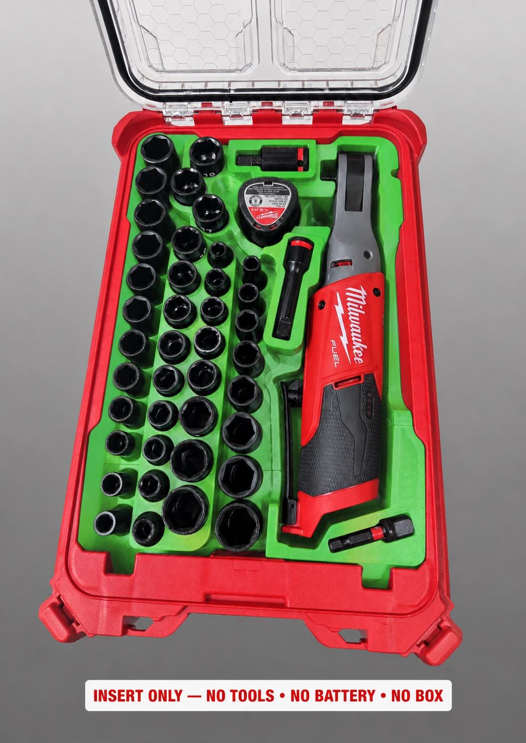Milwaukee M12 Ratchet Socket Set Insert | 3D Printed Packout Organizer (Green)