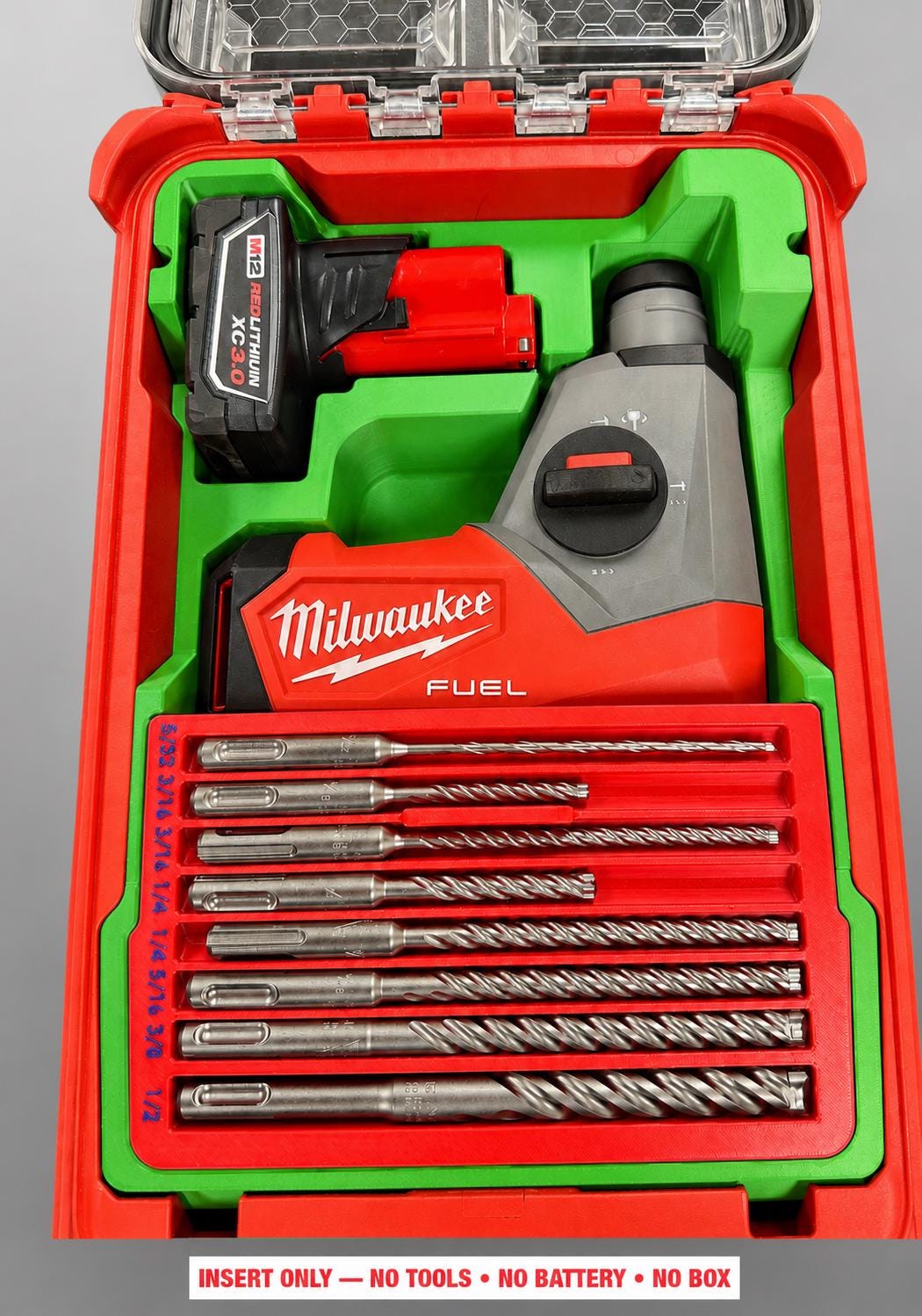 Milwaukee Packout Insert for Rotary Hammer | 3D Printed Organizer (Green)