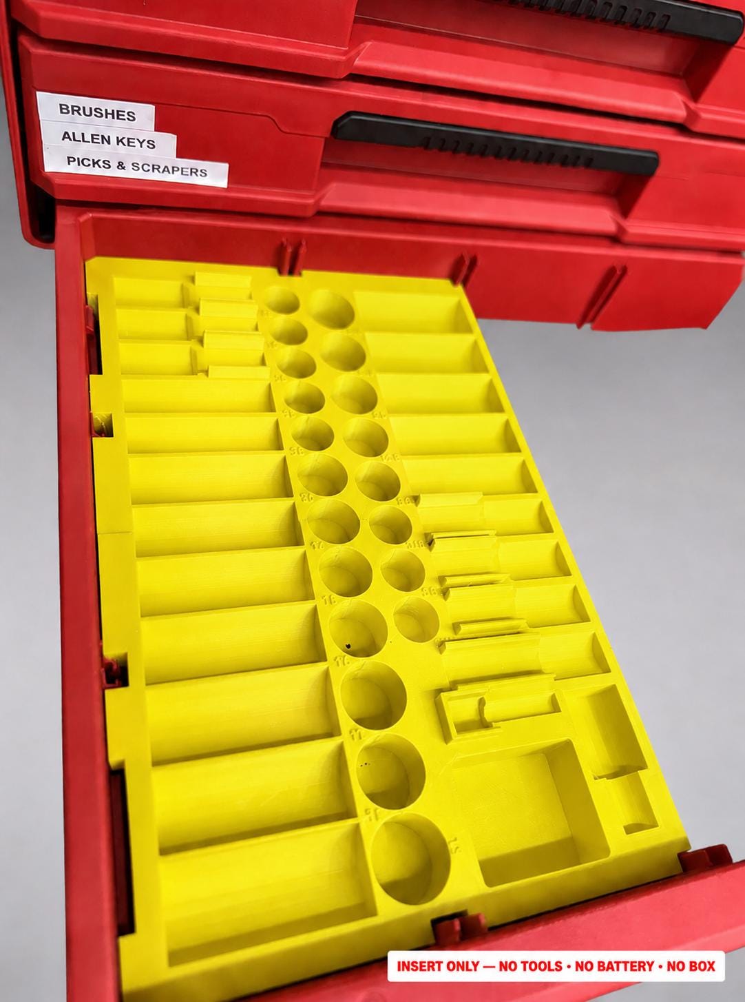 Milwaukee Packout 2&3 Drawer Insert – 43pc 3/8" Socket Organizer YELLOW