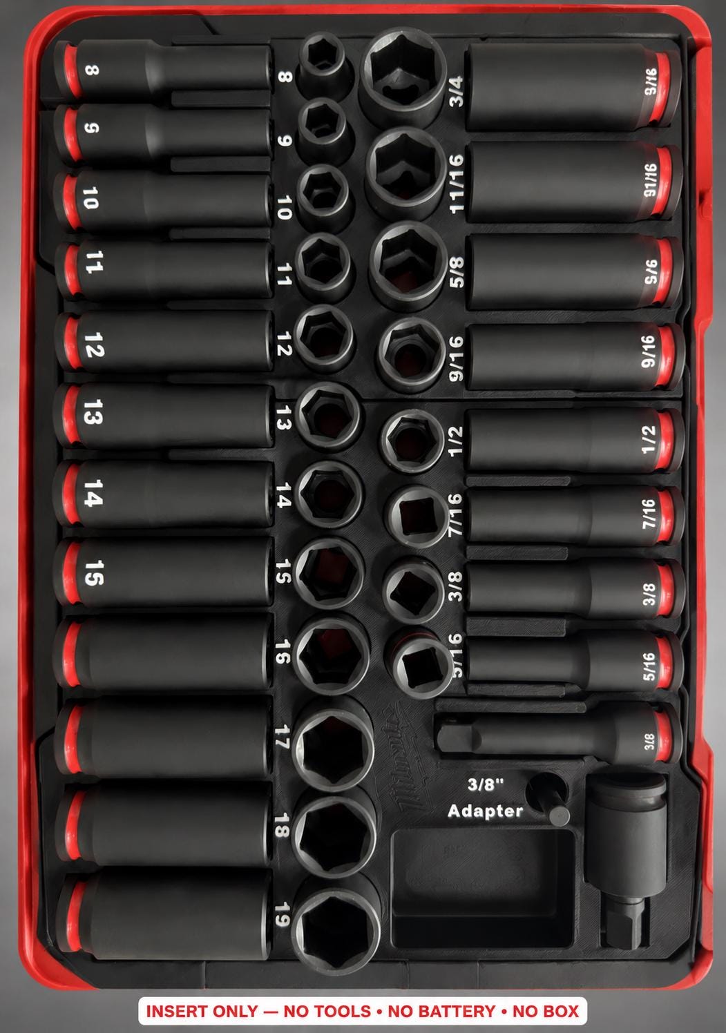 Milwaukee Packout Insert – 43pc 3/8" Socket Organizer, Left Side BLACK