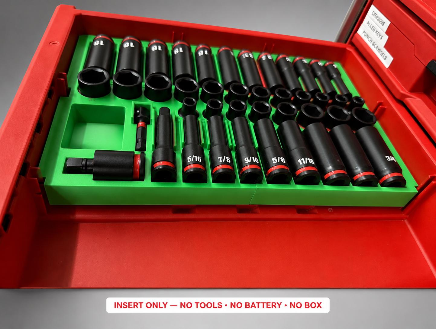 Milwaukee Packout 4 Drawer Insert – 43pc 3/8" Socket Organizer GREEN
