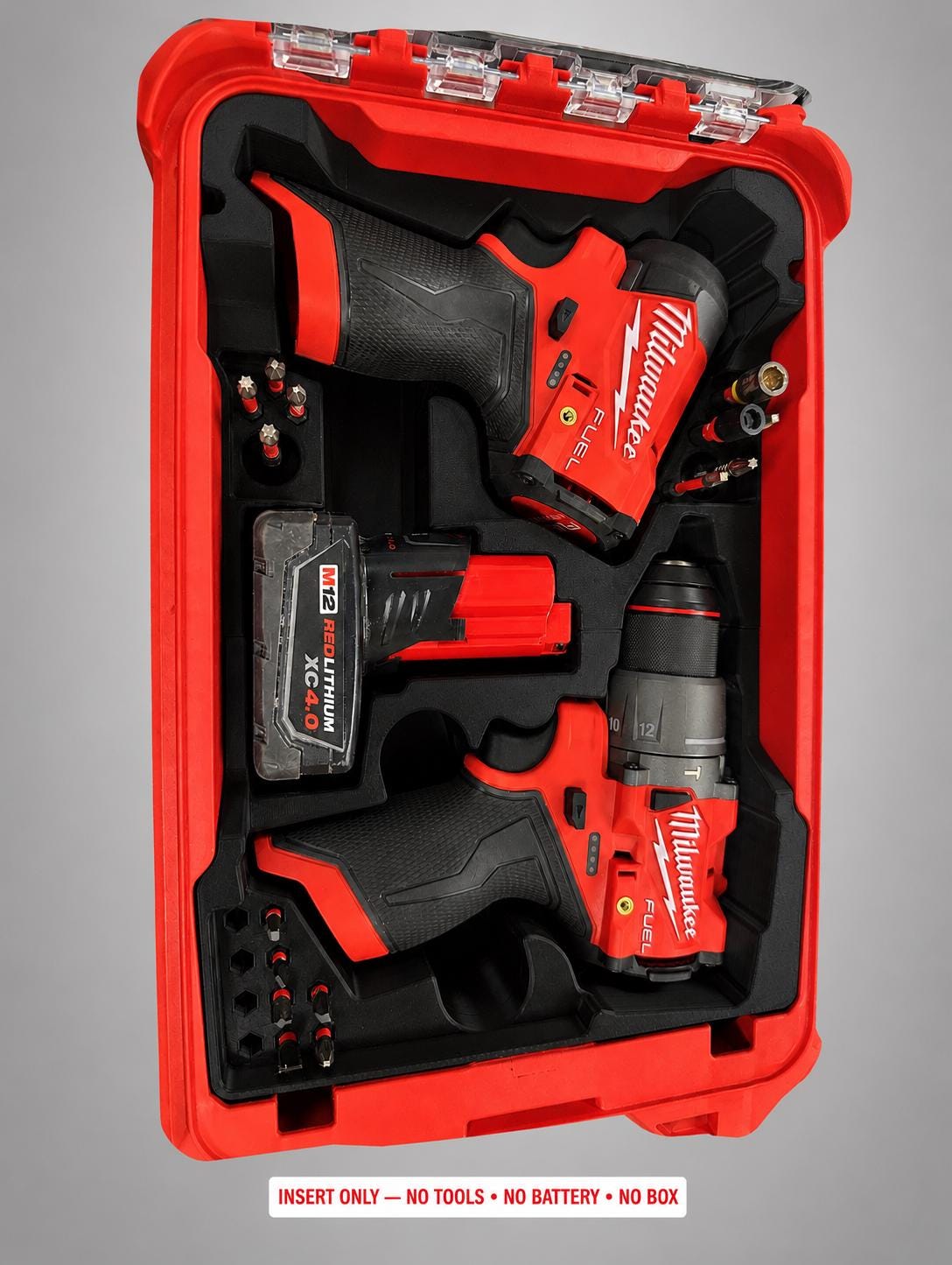 Milwaukee M12 Drill Impact Organizer Insert | 3D Printed Packout Tool Case Holder