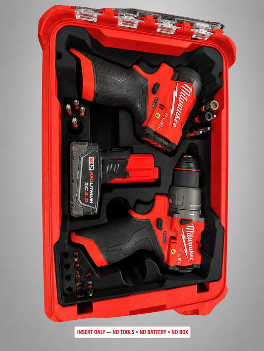 Milwaukee M12 Drill Impact Organizer Insert | 3D Printed Packout Tool Case Holder