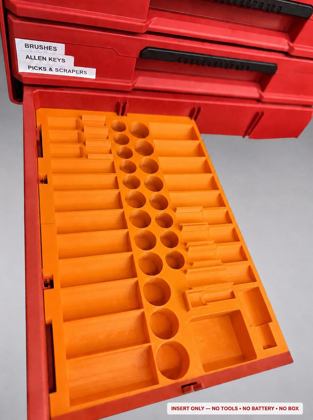 Milwaukee Packout 2&3 Drawer Insert – 43pc 3/8" Socket Organizer ORANGE