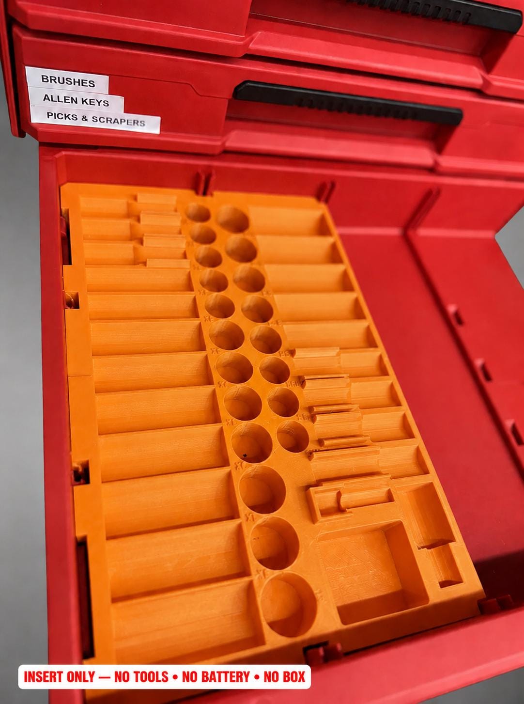 Milwaukee Packout 4 Drawer Insert – 43pc 3/8" Socket Organizer ORANGE