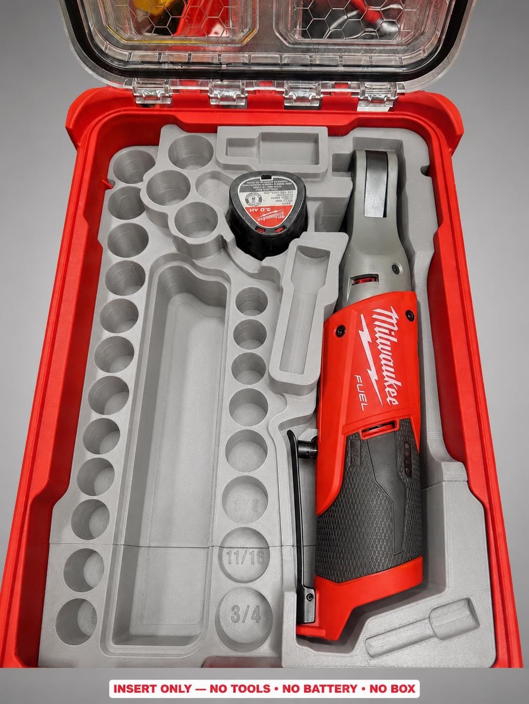 Milwaukee Packout Insert for M12 Ratchet and Socket Set | 3D Printed Organizer (Gray)