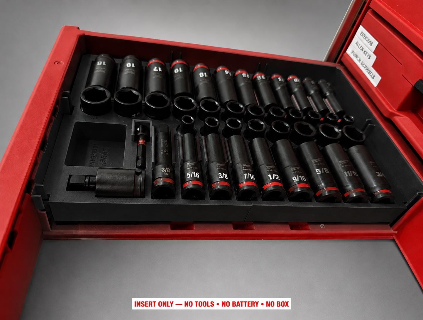 Milwaukee Packout 4 Drawer Insert – 43pc 3/8" Socket Organizer BLACK