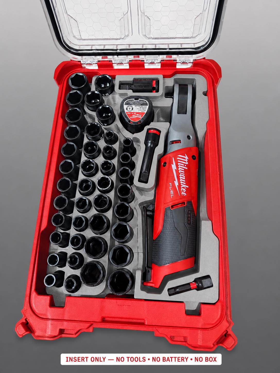 Milwaukee Packout Insert for M12 Ratchet and Socket Set | 3D Printed Organizer (Gray)