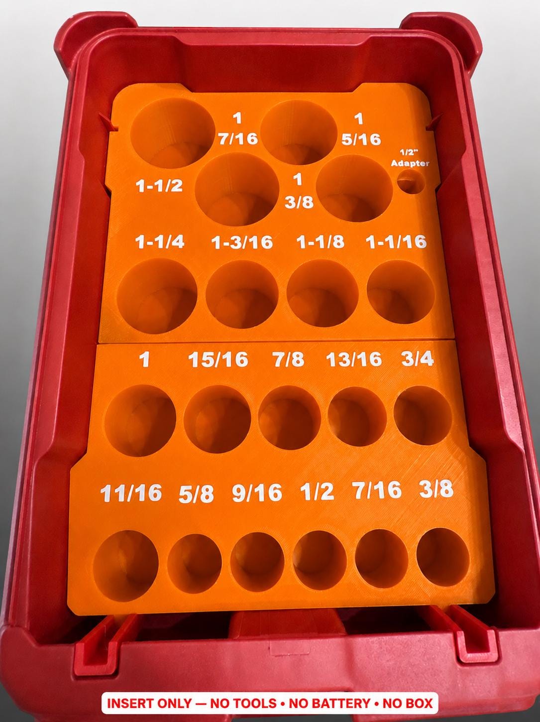 Milwaukee Packout Insert – 19pc 1/2" Deep SAE Socket Organizer ORANGE