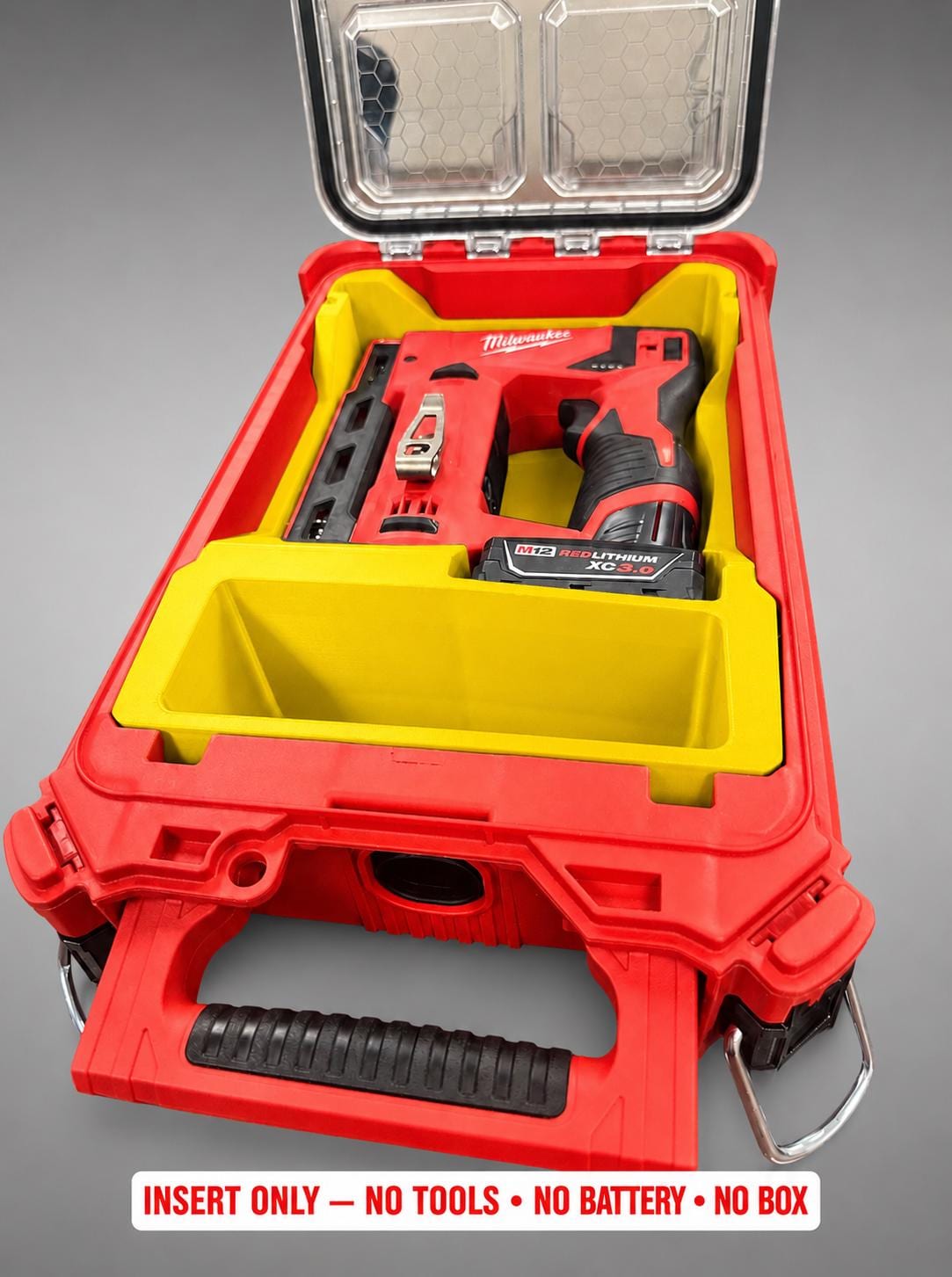 Milwaukee M12 Crown Stapler Packout Insert | 3D Printed Organizer (Yellow)