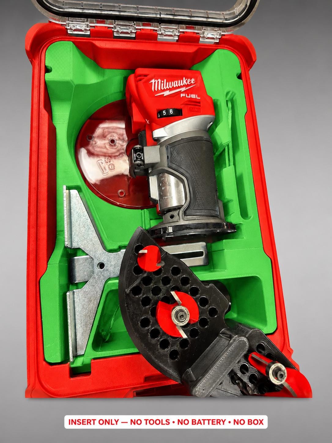 Milwaukee Packout Insert for M18 Fuel Compact Router | 3D Printed Organizer | CAT.2723-20 GREEN