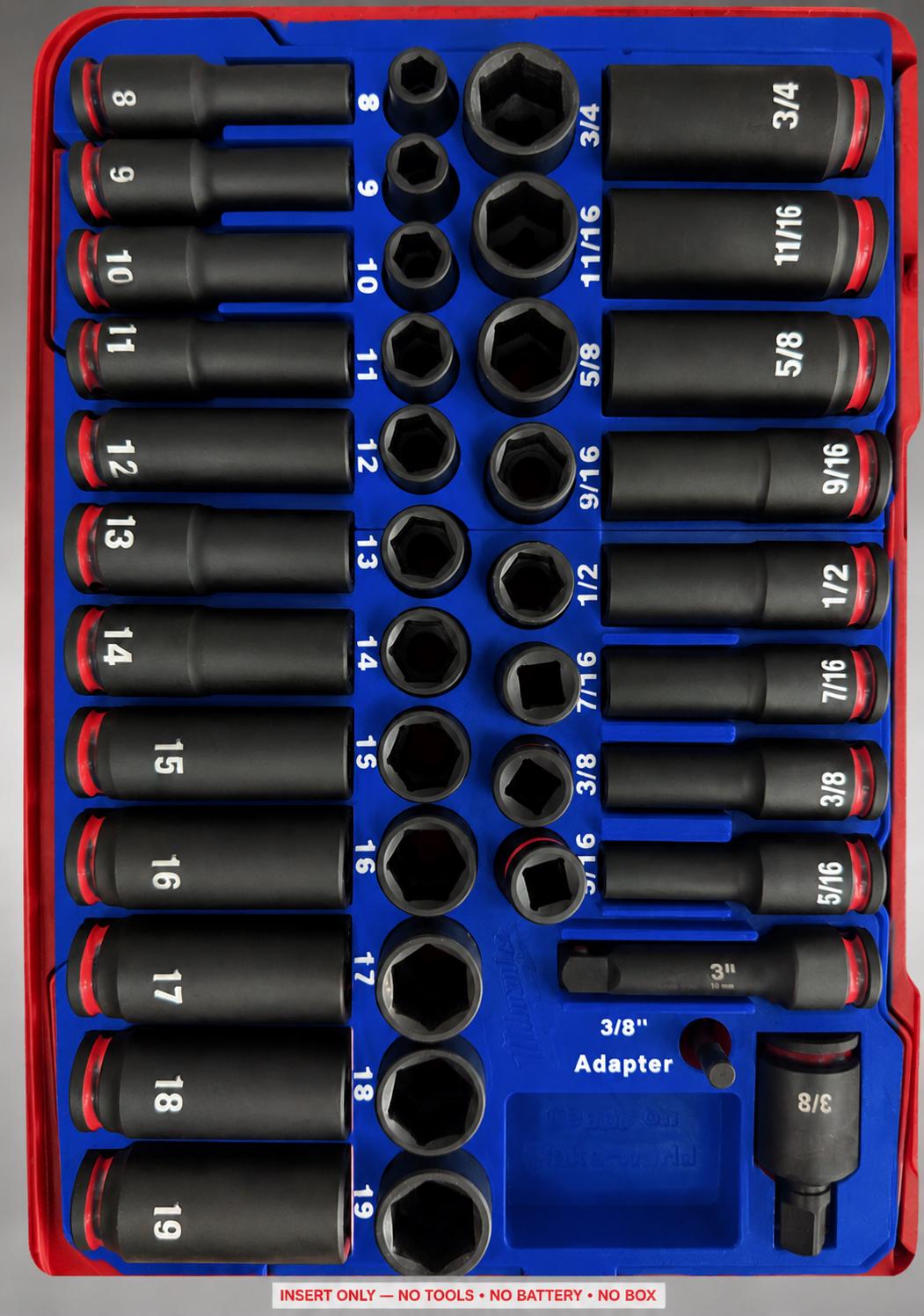 Milwaukee Packout Insert – 43pc 3/8" Socket Organizer, Left Side BLUE