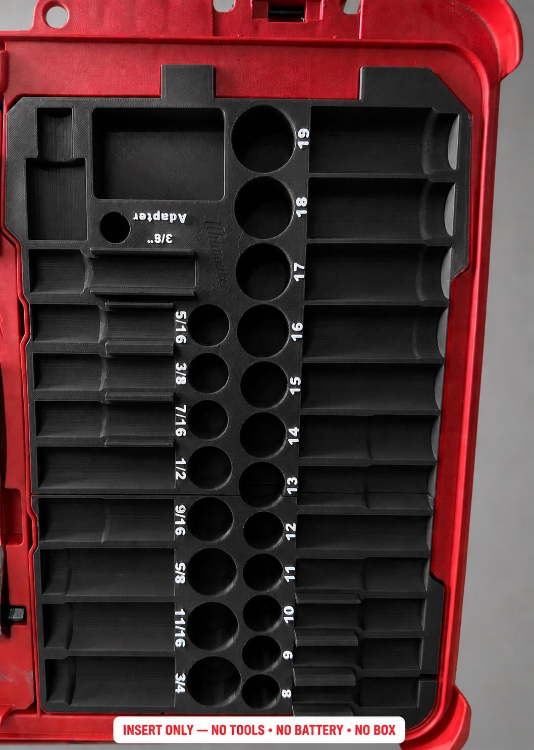 Milwaukee Packout Insert – 43pc 3/8" Socket Organizer, Left Side BLACK