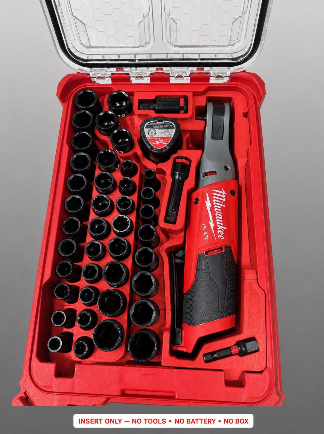 Milwaukee Packout Insert for M12 Ratchet and Socket Set | 3D Printed Organizer (Red)