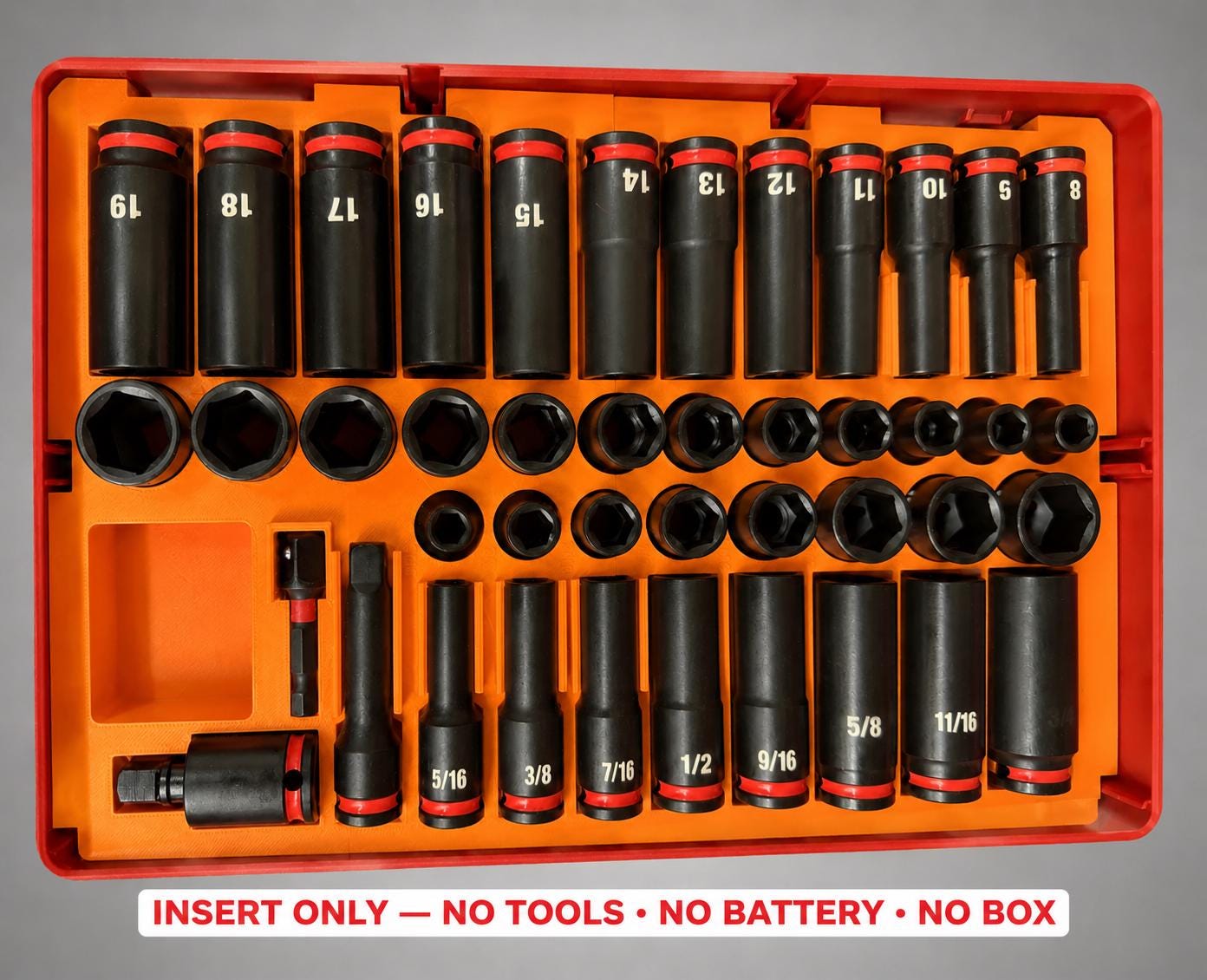 Milwaukee Packout 2&3 Drawer Insert – 43pc 3/8" Socket Organizer ORANGE