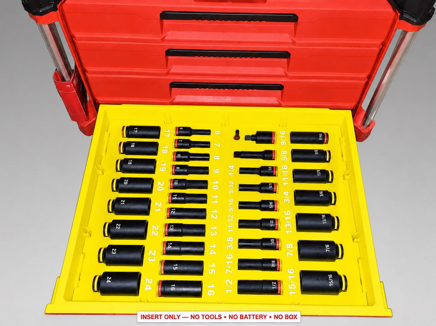 Milwaukee Packout 4 Drawer Insert – 36pc 3/8" Socket Organizer YELLOW