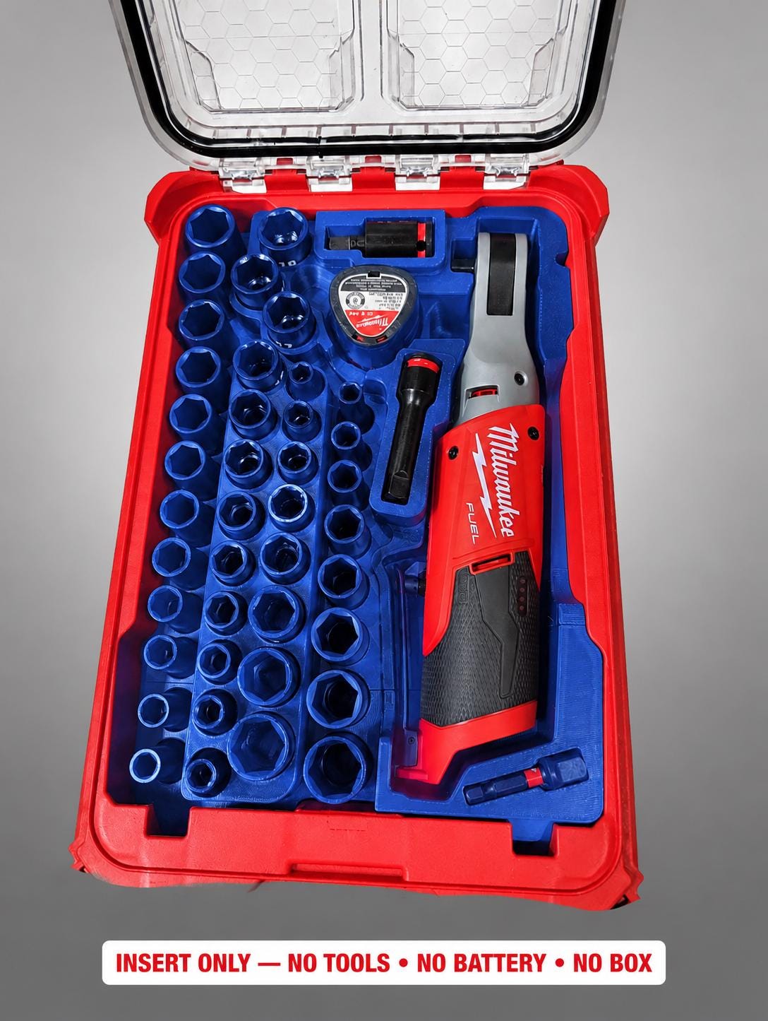 Milwaukee Packout Insert for M12 Ratchet and Socket Set | 3D Printed Organizer BLUE