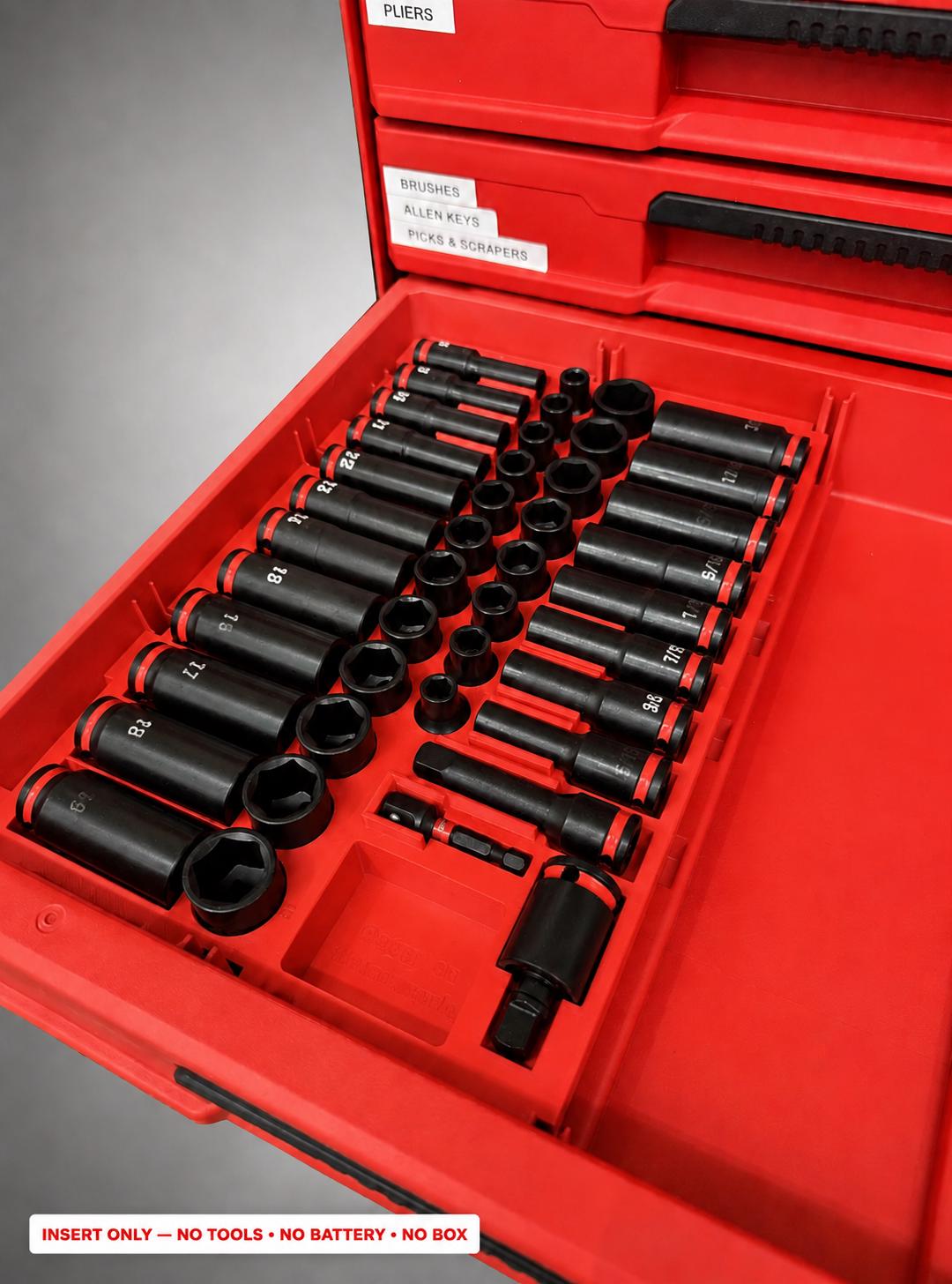 Milwaukee Packout 2&3 Drawer Insert – 43pc 3/8" Socket Organizer RED