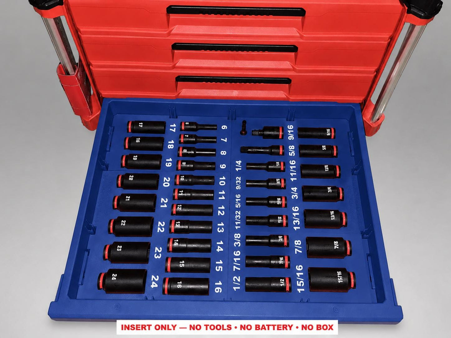 Milwaukee Packout 4 Drawer Insert – 36pc 3/8" Socket Organizer BLUE