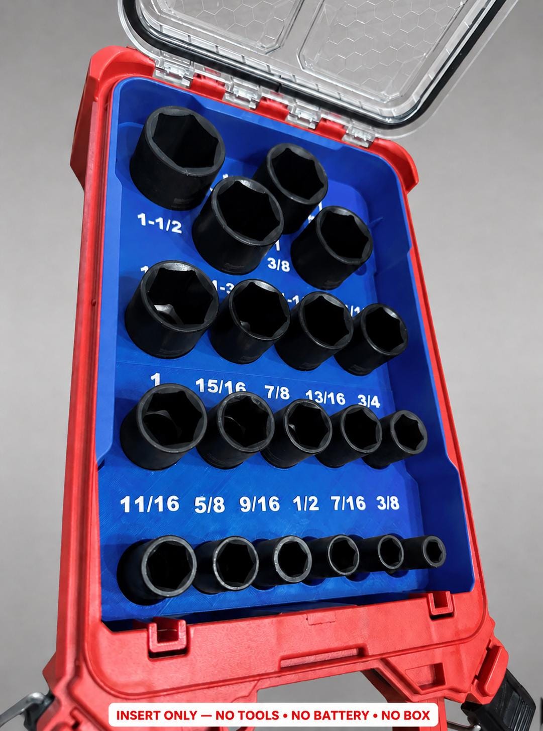 Milwaukee Packout Insert – 19pc 1/2" Deep SAE Socket Organizer BLUE