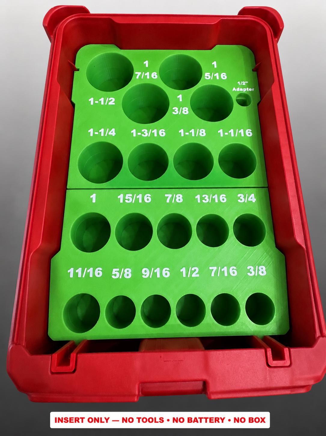 Milwaukee Packout Insert – 19pc 1/2" Deep SAE Socket Organizer GREEN
