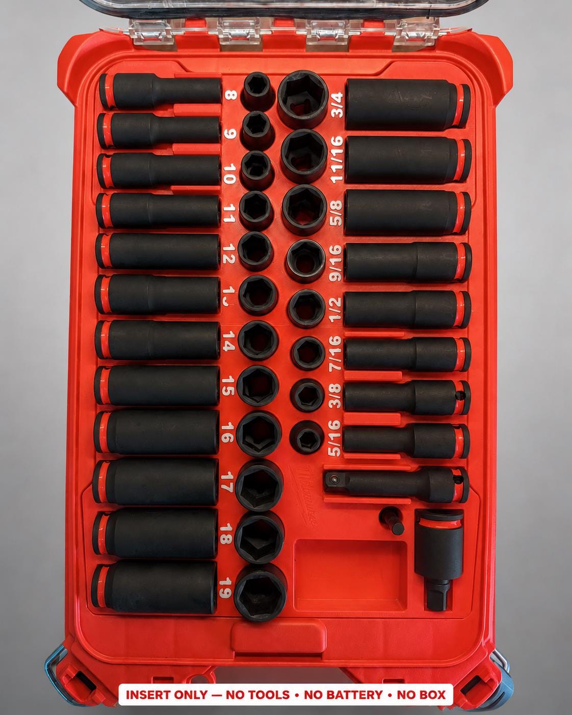 Milwaukee Packout Insert – 43pc 3/8" Impact Socket Organizer RED