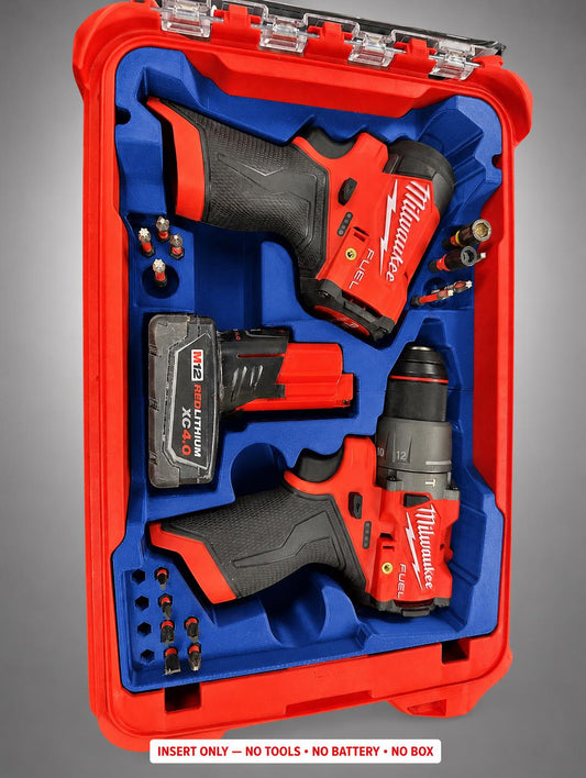 Milwaukee M12 Drill Impact Insert | 3D Printed Packout Organizer (Blue)