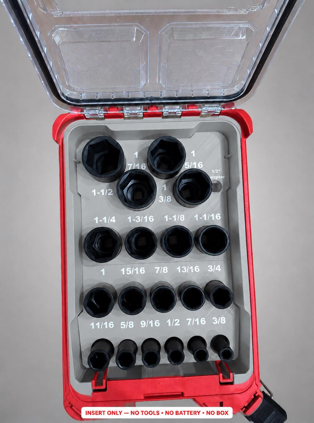 Milwaukee Packout Insert – 19pc 1/2" Deep SAE Socket Organizer GRAY