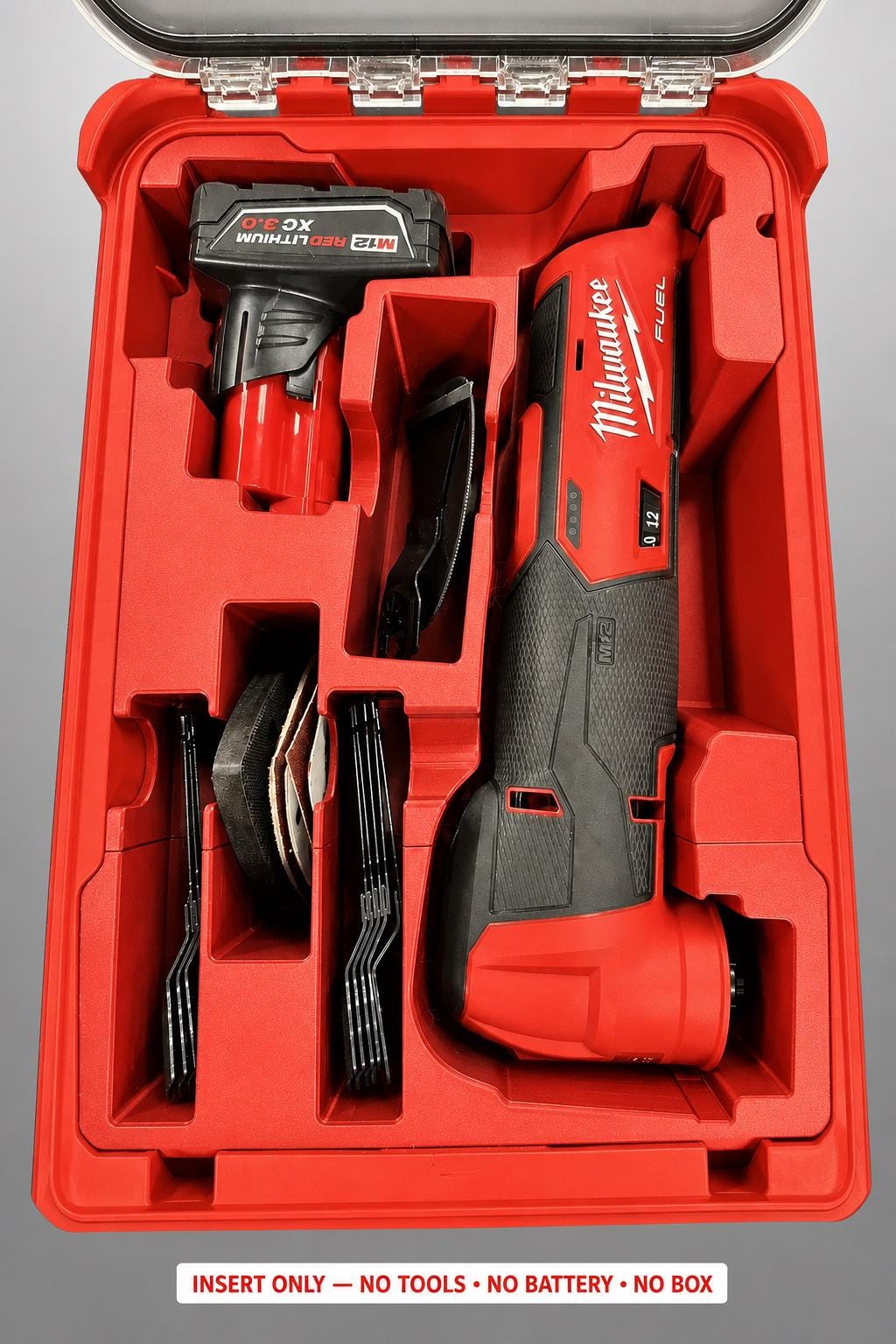 Milwaukee Packout Insert for M12 Oscillating Multi-Tool | 3D Printed Organizer | CAT.2526-20 RED