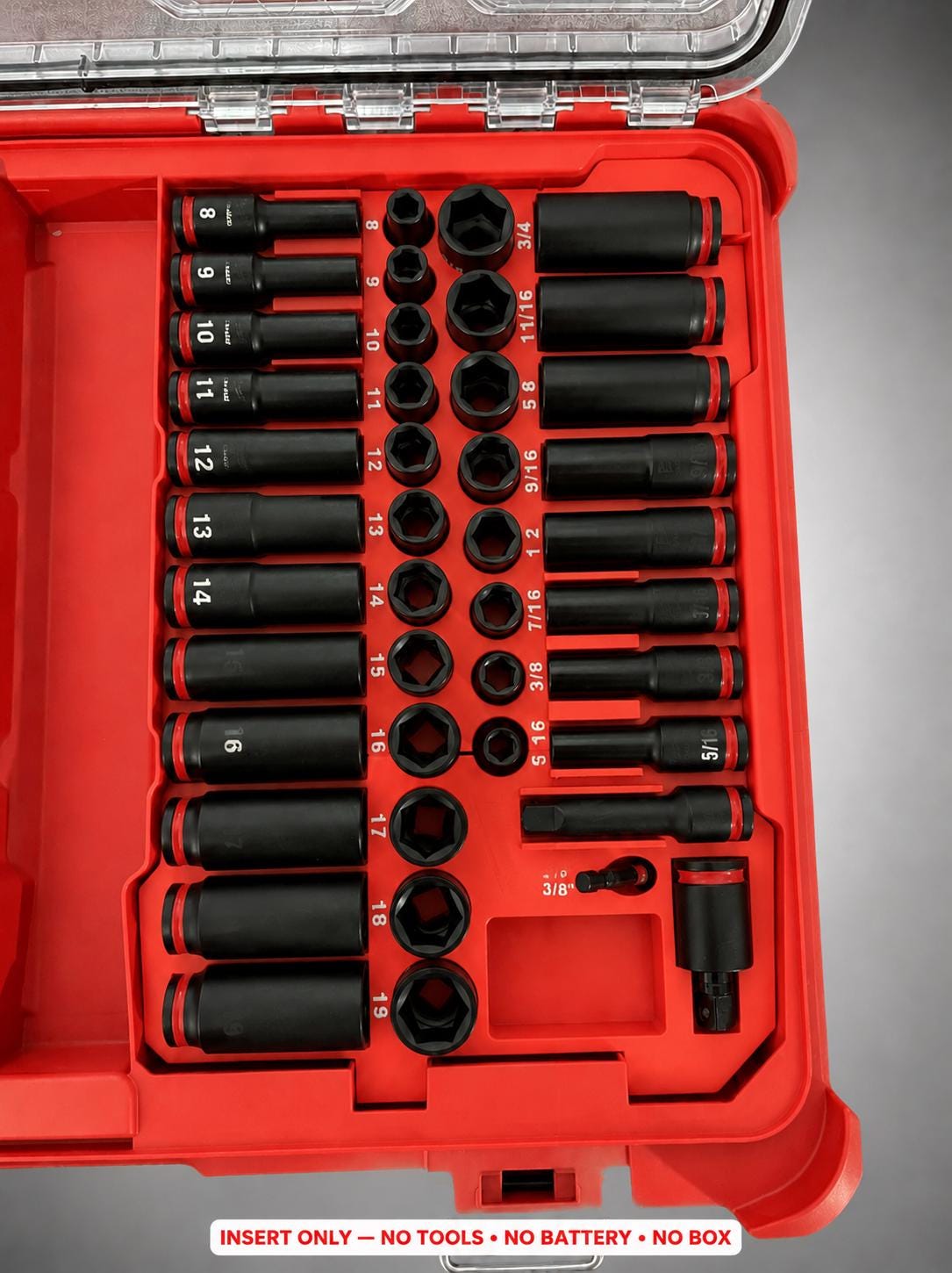Milwaukee Packout Insert – 43pc 3/8" Socket Organizer, Right Side RED