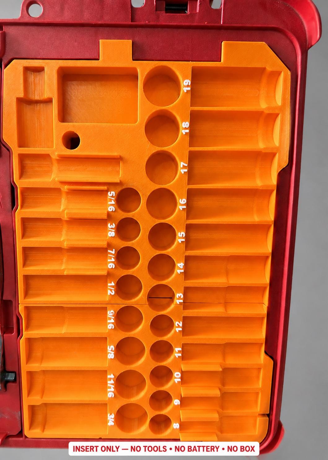 Milwaukee Packout Insert – 43pc 3/8" Socket Organizer, Left Side ORANGE