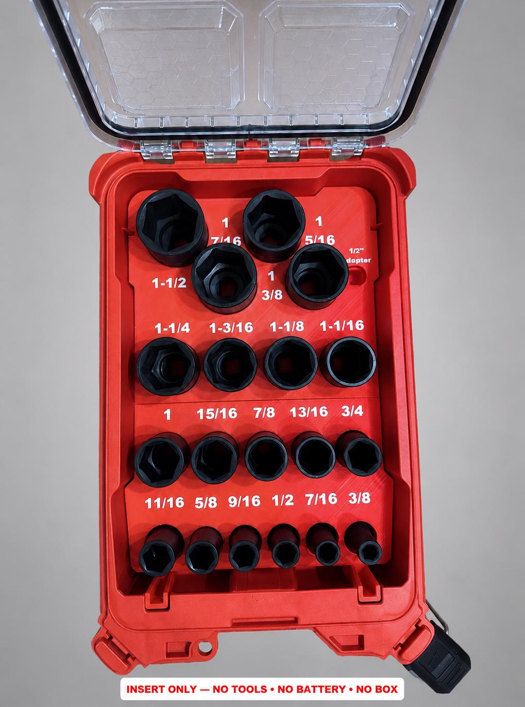 Milwaukee Packout Insert – 19pc 1/2" Deep SAE Socket Organizer RED