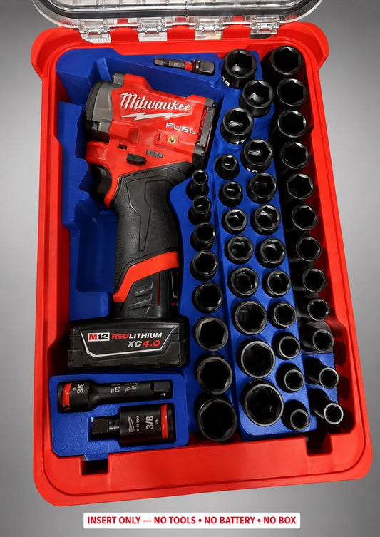 Milwaukee M12 Stubby Impact Wrench Socket Set Insert | 3D Printed Organizer (Blue)