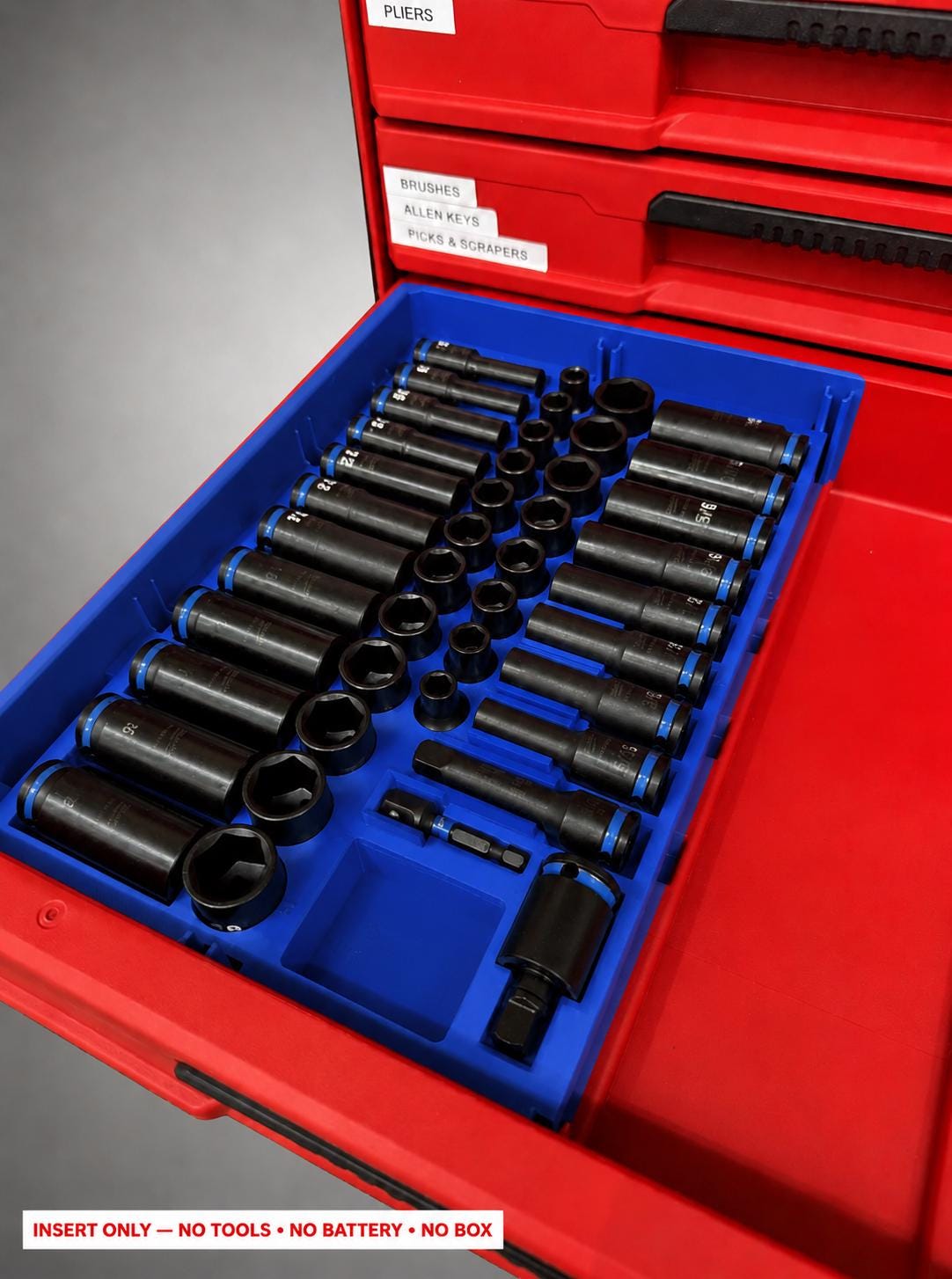 Milwaukee Packout 2&3 Drawer Insert – 43pc 3/8" Socket Organizer BLUE