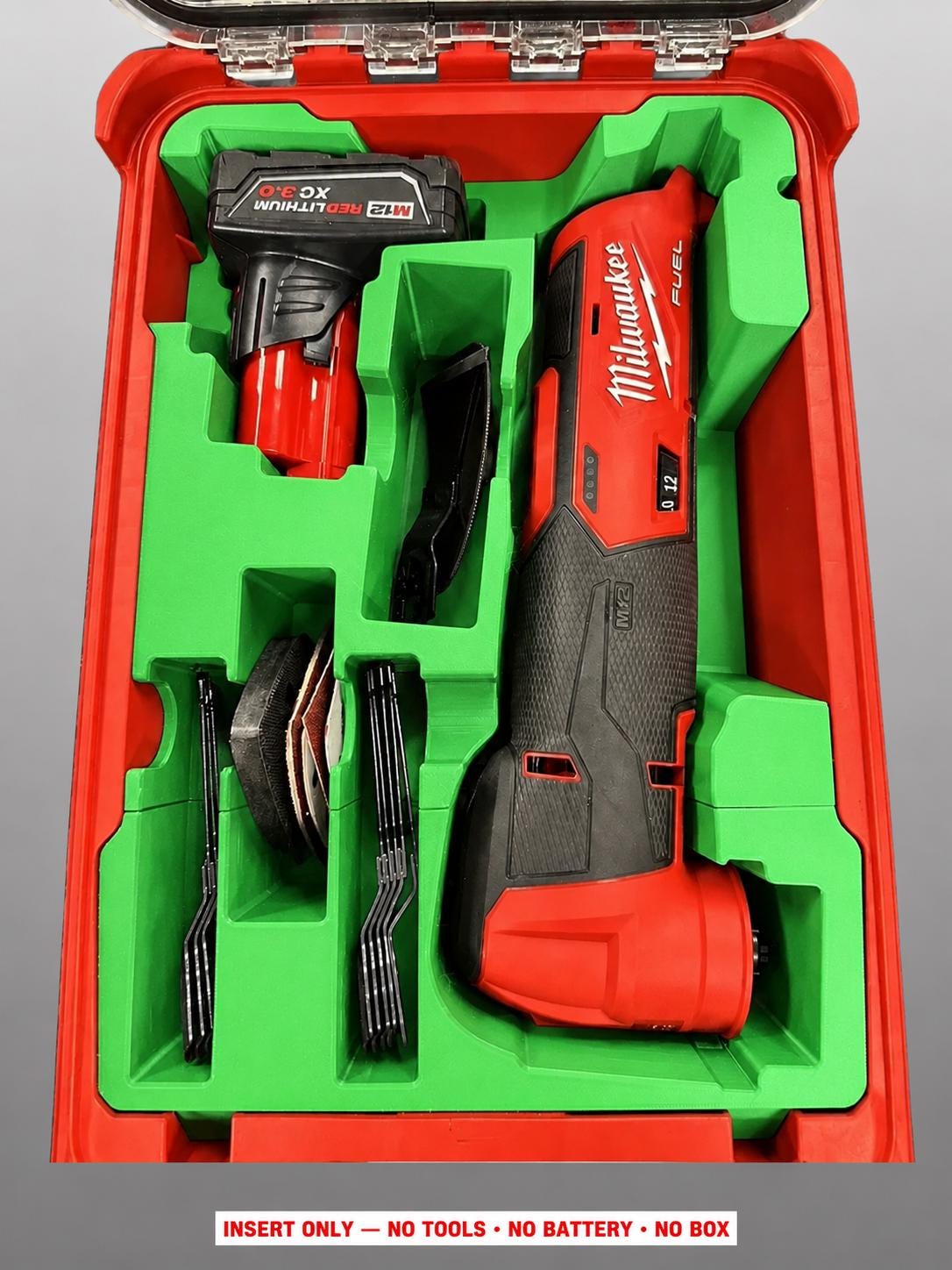 Milwaukee Packout Insert for M12 Oscillating Multi-Tool | 3D Printed Organizer | CAT.2526-20 GREEN
